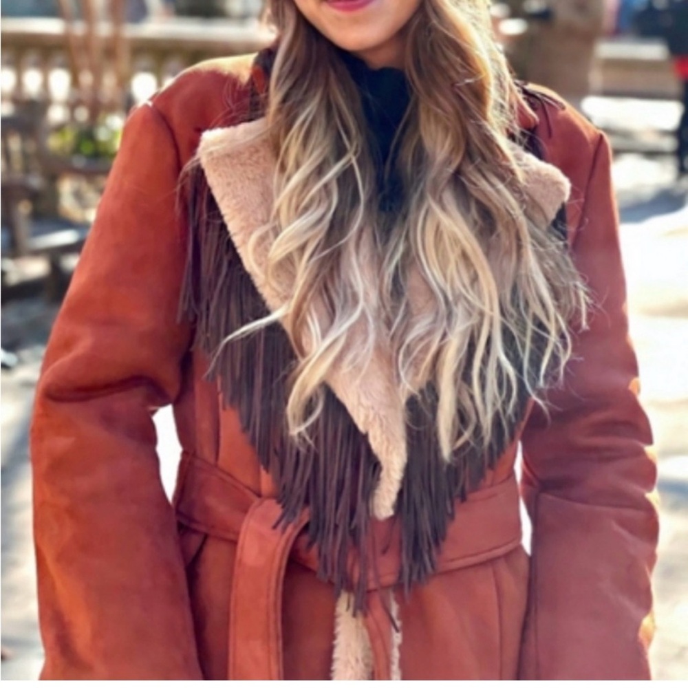 Anthro Hutch Fringe Warm Cozy Coat XS - Picture 4 of 5